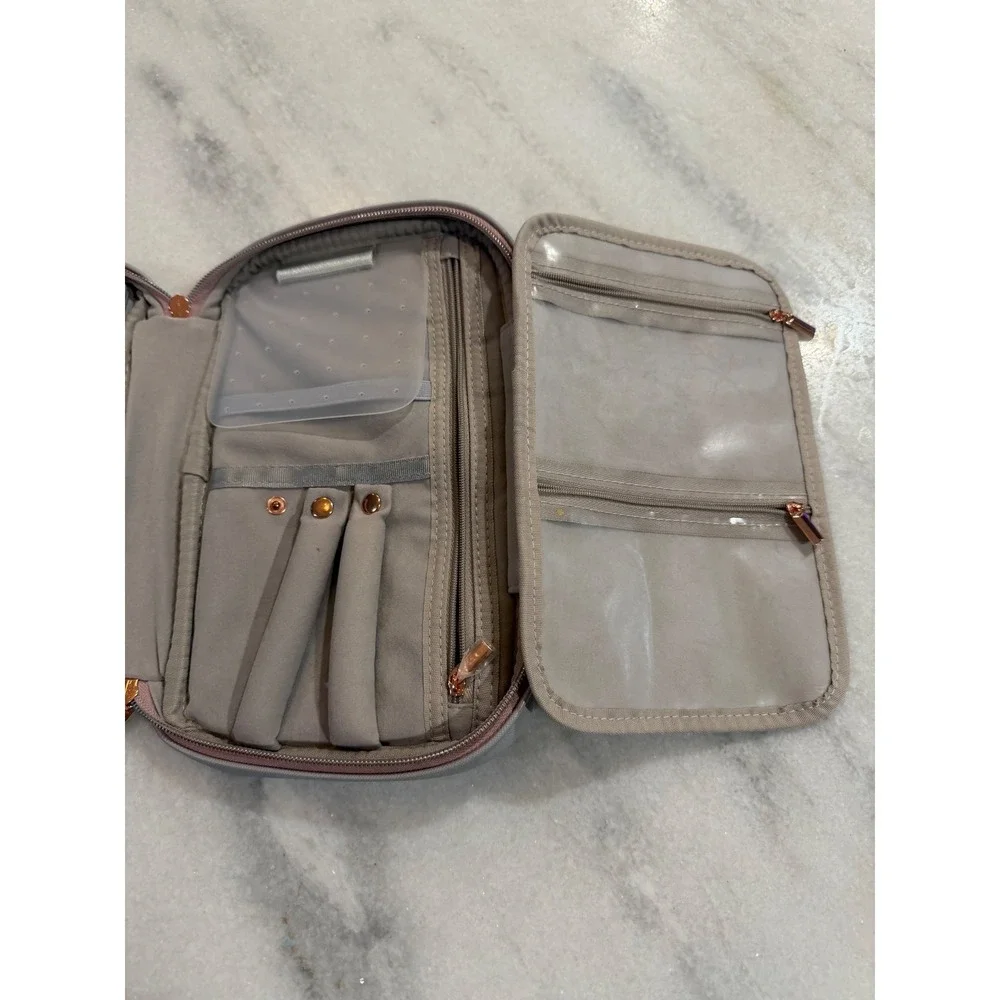 Modus Bags Jewelry Travel Organizer Case Grey Saffiano Vegan Leather Rose Gold